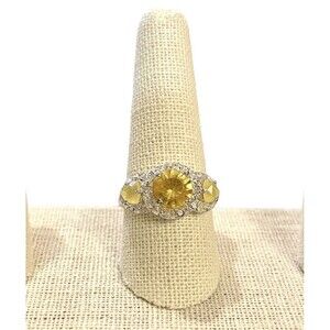 Vintage Avon  Legacy Riches Yellow Rhinestone Silver Tone Ring Size 10